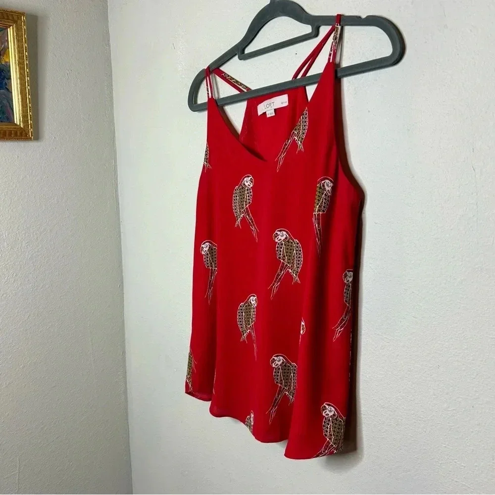 LOFT Red Parrot V Neck Tank Size Small Petite - Picture 2 of 6